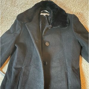 Larry Levine lambswool and cashmere coat with real rabbit collar